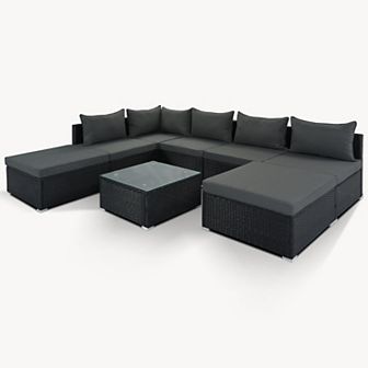Merax 8 pc Outdoor Patio Furniture Sets, Garden Conversation Wicker Sofa Set