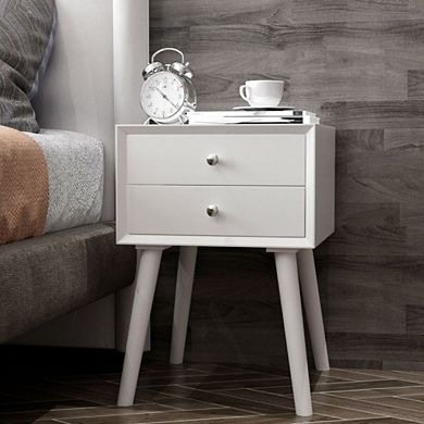 Hivvago Wooden Nightstand Mid-century End Side Table With 2 Storage Drawers