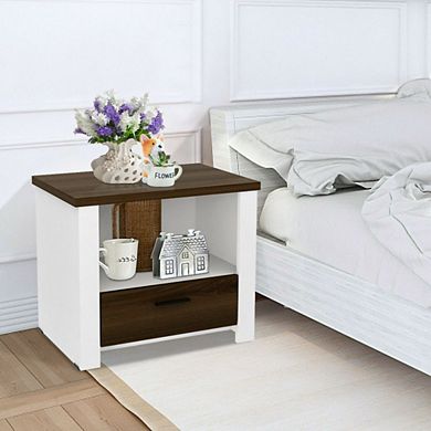 Hivvago Accent Nightstand With Drawer And Open Shelf
