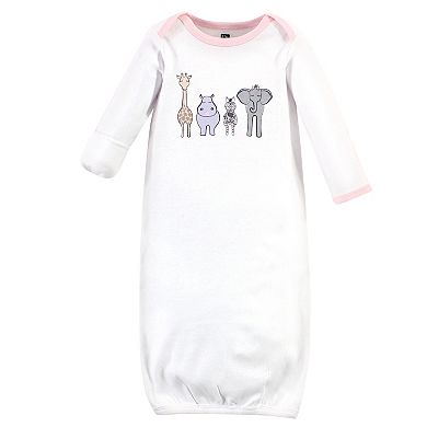 Hudson Baby Infant Girl Cotton Long-Sleeve Gowns 3pk, Pink Safari