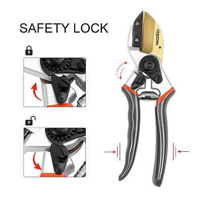 Ventool 8.5" Sharp Bypass Pruning Shears - Grey