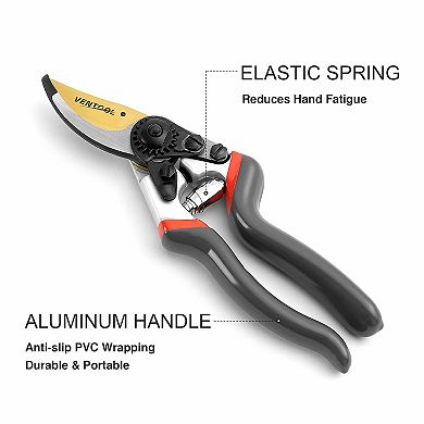 Ventool 8" Sharp Bypass Pruning Shears with Ergonomic Arch Handles