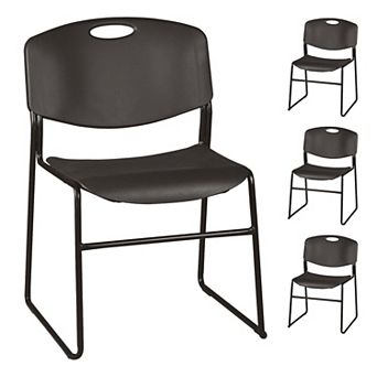 Heavy-Duty Plastic Stacking Chair with Black Seat & Black Frame (Pack of 4)