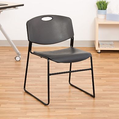Heavy-Duty Plastic Stacking Chair with Black Seat & Black Frame (Pack of 4)