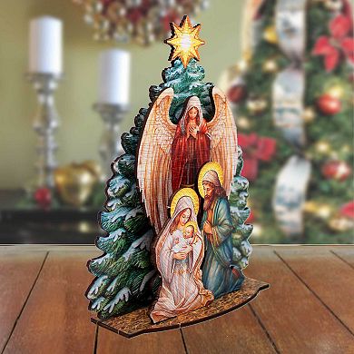 Nativity Scene with Christmas Tree 9-inch Décorative Village by G. Debrekht - Nativity Holiday Décor
