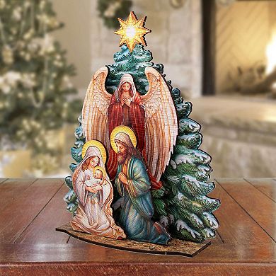 Nativity Scene with Christmas Tree 9-inch Décorative Village by G. Debrekht - Nativity Holiday Décor
