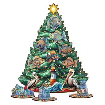 Coastal-Themed Collectible 11-inch Christmas tree by G.DeBrekht - Tabletop Christmas Decor