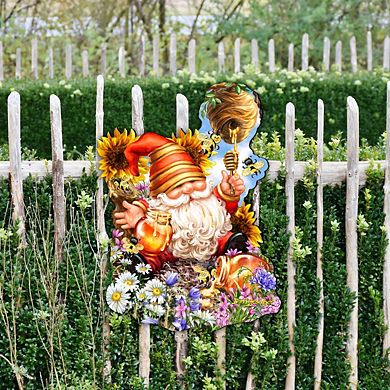 Honeycomb Gnome Dwarf 24-Inch Handcrafted Wooden Door Decor by D. Gelsinger - Spring Decor