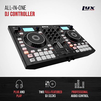 LyxJam 2-Deck DJ Controller with LCD Display, Portable Mixing Console DJ Controllers with Virtual DJ
