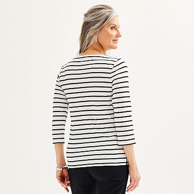 Petite Croft & Barrow® Lace Split Neck Top