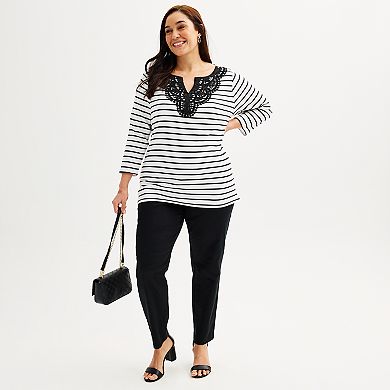 Plus Size Croft & Barrow® Lace Split Neck Top