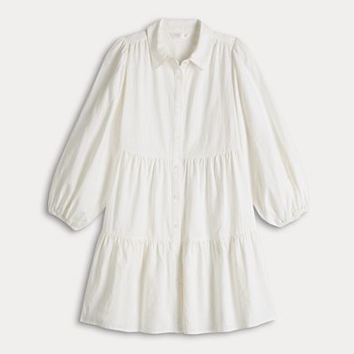 Women's LC Lauren Conrad Button Front Tiered Long Sleeve Mini Shirt Dress