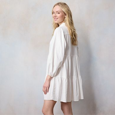 Women's LC Lauren Conrad Button Front Tiered Long Sleeve Mini Shirt Dress