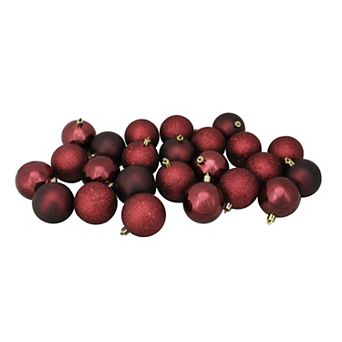 Northlight 24-Pack Burgundy Red Shatterproof 4-Finish Christmas Ball Ornaments