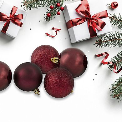 Northlight 24-Pack Burgundy Red Shatterproof 4-Finish Christmas Ball Ornaments