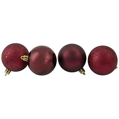 Northlight 24-Pack Burgundy Red Shatterproof 4-Finish Christmas Ball Ornaments