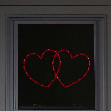 17" Lighted Red Double Heart Valentine's Day Window Silhouette Decoration