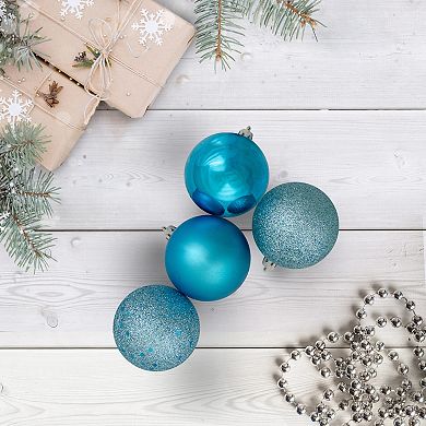 Northlight 24-Pack Turquoise Blue Shatterproof 4-Finish Christmas Ball Ornaments