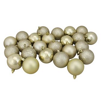 Northlight 24-Pack Champagne Gold Shatterproof 4-Finish Christmas Ball Ornaments