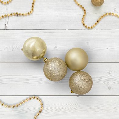 Northlight 24-Pack Champagne Gold Shatterproof 4-Finish Christmas Ball Ornaments