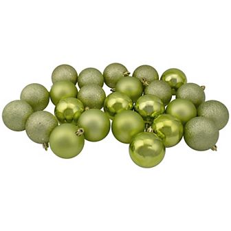 Northlight Set of 24 Kiwi Green Shatterproof 4-Finish Christmas Ball Ornaments