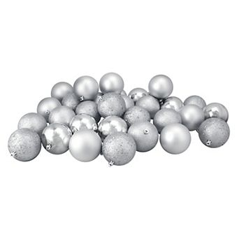 Northlight Set of 32 Silver Shatterproof 4-Finish Christmas Ball Ornaments