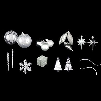 Northlight 125-Piece Splendor Silver Shatterproof 4-Finish Christmas Ornaments Set