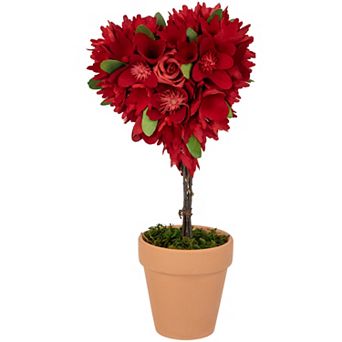 Northlight Artificial Red Mixed Floral Valentine's Day Potted Heart Topiary Floor Decor