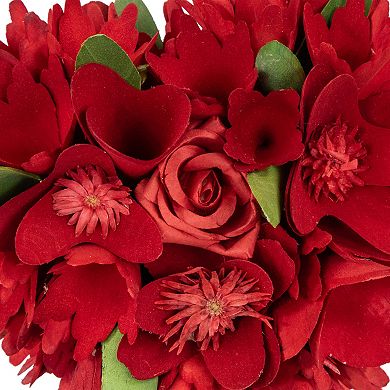 Northlight Artificial Red Mixed Floral Valentine's Day Potted Heart Topiary Floor Decor