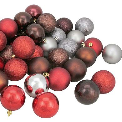 Northlight 60-Pack Mocha Brown Red and Silver Shatterproof 4-Finish Christmas Ball Ornaments