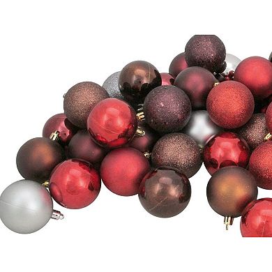 Northlight 60-Pack Mocha Brown Red and Silver Shatterproof 4-Finish Christmas Ball Ornaments