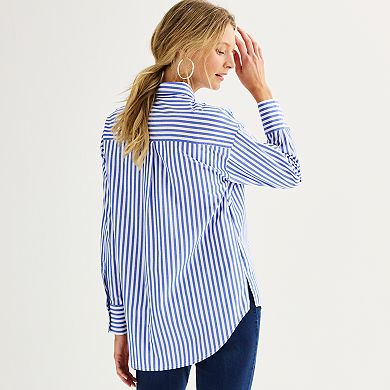 Women's Nine West Oversized Button Down Striped Collared Shirt