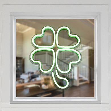 Northlight 15" LED Lighted Neon Style Green Shamrock St. Patrick's Day Window Silhouette