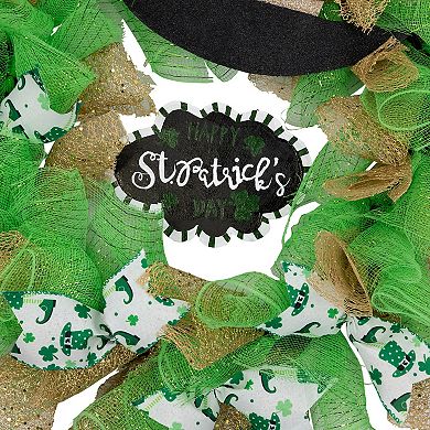 Northlight Happy St. Patrick's Day 24 in. Ribbon Wreath with Leprechaun Hat