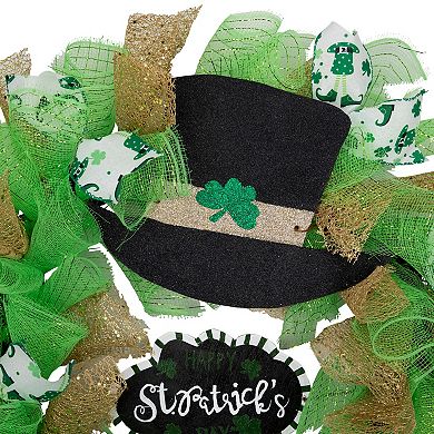Northlight Happy St. Patrick's Day 24 in. Ribbon Wreath with Leprechaun Hat