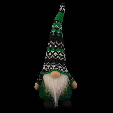 11.5" LED Lighted St. Patrick's Day Boy Gnome with Green Irish Fair Isle Hat