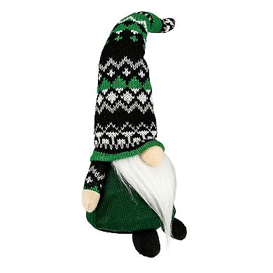 11.5" LED Lighted St. Patrick's Day Boy Gnome with Green Irish Fair Isle Hat