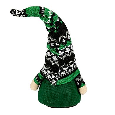 11.5" LED Lighted St. Patrick's Day Boy Gnome with Green Irish Fair Isle Hat