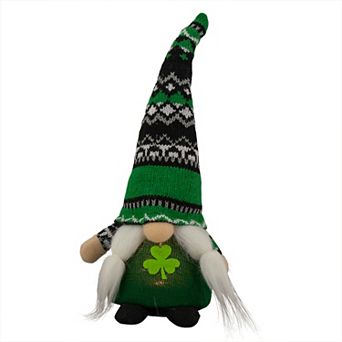 Northlight 11.5" LED Lighted St. Patrick's Day Girl Gnome with Knitted Irish Fair Isle Hat