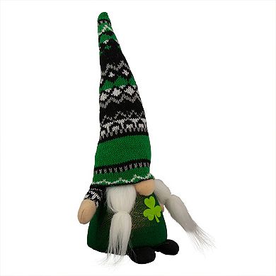 11.5" LED Lighted St. Patrick's Day Girl Gnome with Knitted Irish Fair Isle Hat