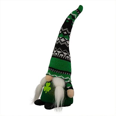 Northlight 11.5" LED Lighted St. Patrick's Day Girl Gnome with Knitted Irish Fair Isle Hat