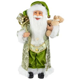 Northlight 16" St Patrick's Irish Santa Claus with Teddy Bear and Gift Bag Christmas Figure