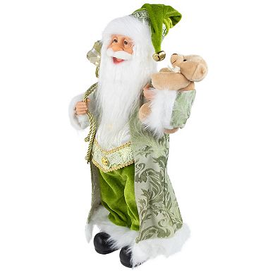 16" St Patrick's Irish Santa Claus with Teddy Bear and Gift Bag Christmas Figure
