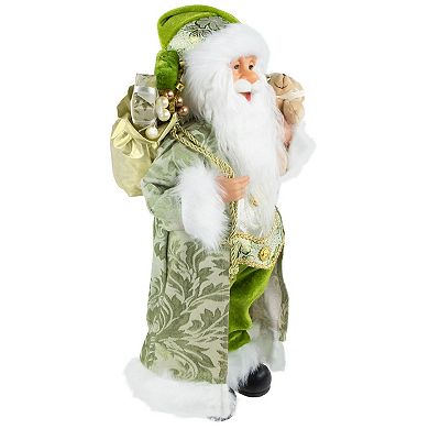 16" St Patrick's Irish Santa Claus with Teddy Bear and Gift Bag Christmas Figure