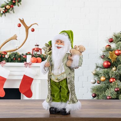 16" St Patrick's Irish Santa Claus with Teddy Bear and Gift Bag Christmas Figure