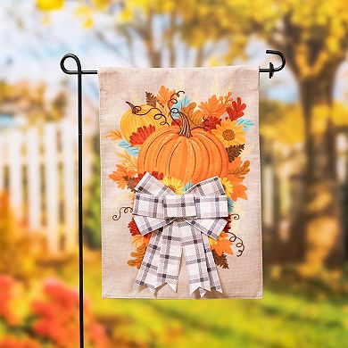 Evergreen Enterprises Pumpkin and Bow Garden Burlap Flag