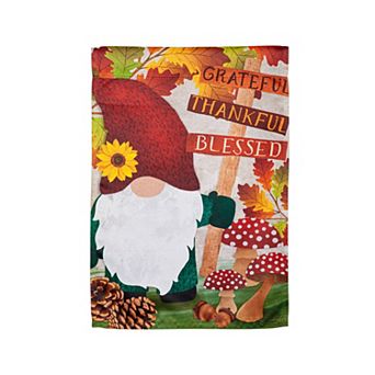 Evergreen Enterprises Grateful Fall Gnome Garden Suede Flag