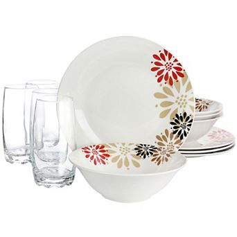 Gibson Everyday Osaka Blossom Fine Ceramic 12 pc Dinnerware Combo Set