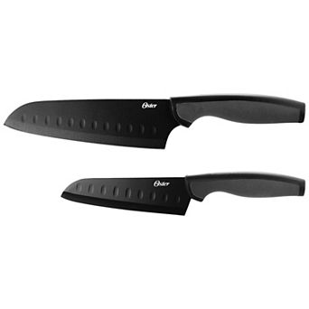 Oster Slice Craft 2 pc Stainless Steel Santoku Knife Set in Black