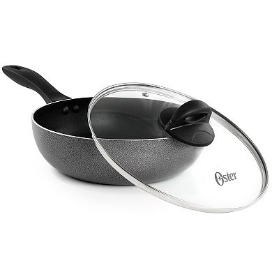 Oster Clairborne 9.5 Inch Non Stick Aluminum Wok with Lid in Granite Grey